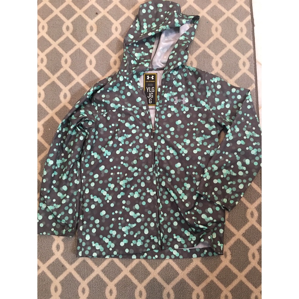 Under Armour Youth Large YLG UA Storm Hooded Wind Jacket Blue Polka Dot
